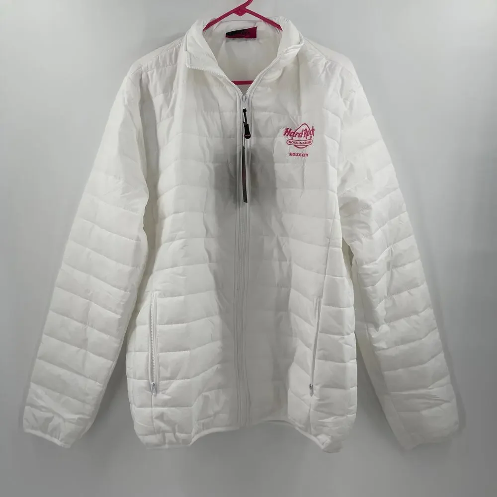 HARD ROCK HOTEL & CASINO SIOUX CITY Puff Jacket SZ Extra Large White Pink NWT
